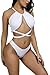 Kisscy Women's Halter High Neck Wrap Strappy Bandage Monokini Swimsuit ,High Neck White,L(US6-8)