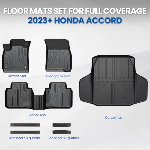 Image of Floor Mats for Honda Accord 2023-2026 Hybrid & Gas, w /Cargo Mat | Full Protection Mat Set with Cargo Liner, All Weather TPE, Non Slip & Odorless & Scratch Proof, 11th Gen Accord Accessories