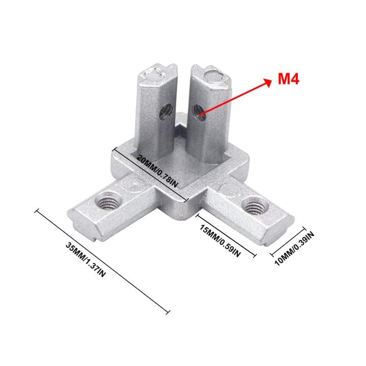 iMetrx Silver 12Pcs 2020 3 Way Corner Brackets Connector Set including 48Pcs M4 Screw and 2Pcs M2 Wrench for 2020 Series Aluminum Extrusion Profile - Image 4