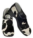 kuhfell micasa  Handewitter Clogs Holzclogs Geschlossen Kuhfell Schwarz/Weiß (39 EU)