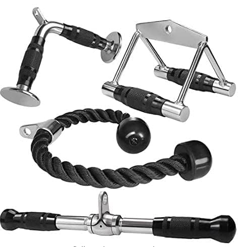 Metal House 4-in-1 Gym Cable Attachment Combo – V-Bar, Double D Handle, Triceps Rope & Straight Bar | Rubberized Grips & Chrome Finish-image-3