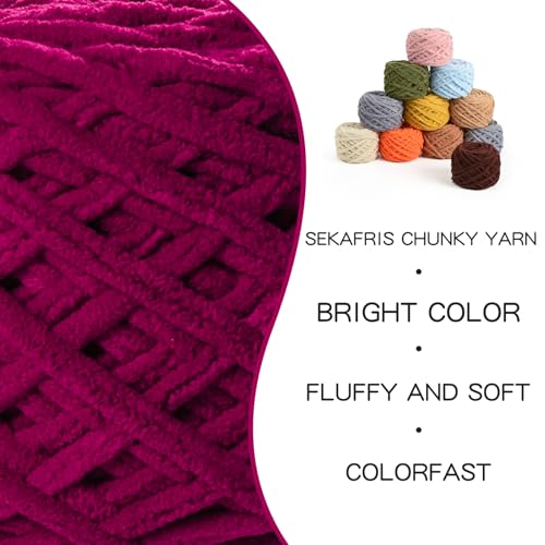 Image of 3 Pack Fluffy Chenille Chunky Yarn for Crocheting 100g(65.6yd) - Baby Yarn for Crocheting Soft - Velvet Yarns for Crochet Blanket - Amigurumi Crochet Yarns (Angola red)
