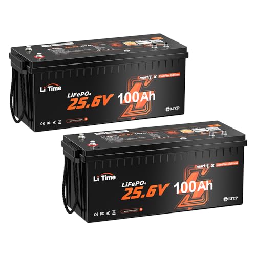 Image of LiTime 2 Pack 24V 100Ah Communication Lithium Battery for Victron Cerbo GX | CAN /RS485 Ports, Bluetooth 5.0, 100A BMS, 4000+ Deep Cycle, Max. 16P1S in Communication Mode, for Off-Grid, RVs