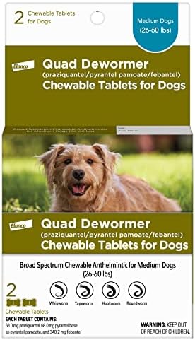 Elanco Chewable Quad Dewormer for Medium Dogs, 26-60 lbs, 2 chewable tablets