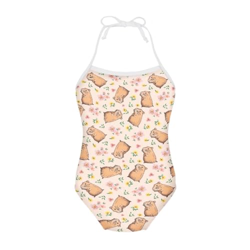 Image of One Piece Swimsuit for Girls Beach Bathing Suit Halter Straps Sports Swimwear for 1-10 Year Toddler Kids