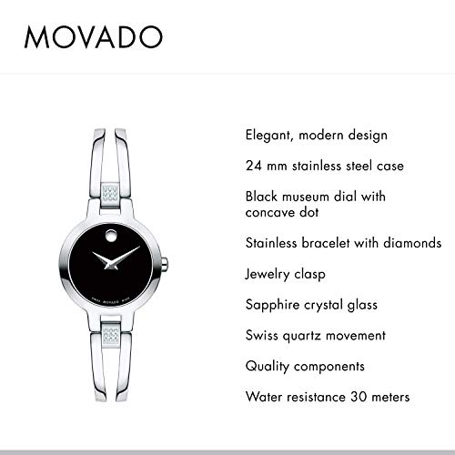 Movado Amorosa Women's Watch - Swiss Quartz Movement, Stainless Steel Bangle Style Bracelet Watch with 18 Diamonds - 3 ATM Water Resistance - Classic Luxury Fashion Timepiece for Her - 24mm2