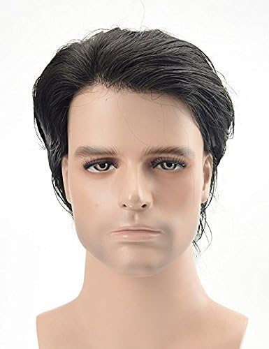 Glan Real Human Hair Patch For Men Hair Wigs For Men Full Head Natural Men Wig Real Hair (Front Lace Toupee) With Free 4 Clips (10x7, Black)