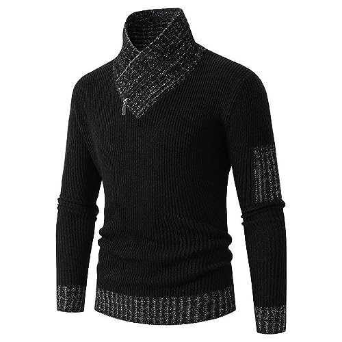 Mens Pullover Sweaters Long Sleeve Fashion Scarf High Collar Plus Size Sweater Men Casual Top3