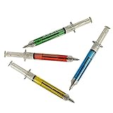 MINGZE Faux aiguille seringue stylos à bille, écrit en encre bleue ou noire, rouge, jaune, bleu, vert, fournitures scolaires, des prix et des cadeaux pour les garçons et les filles (10pcs)