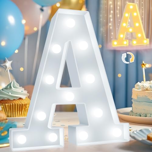 Image of Pooqla LED Marquee Letter Lights, Warm White and Cool White Decorative Lighted Letters, Light Up Alphabet Letters for Boys Girls, Party, Wedding, Bar, Night Light, Birthday Decoration, Letter A