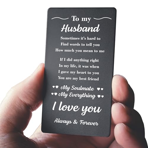 To My Husband Wallet Card – Anniversary Gift, Engraved Metal Keepsake for Wedding, Birthday, Valentine’s Day, or Just Because Gift from Wife
