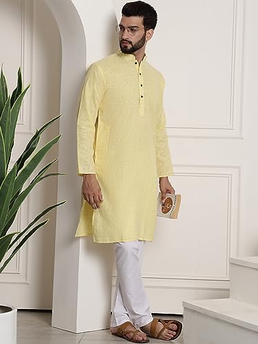 Image of SOJANYA (Since 1958 Men's Cotton Blend Checked Kurta and Churidar Pyjama Set