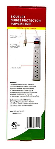 Heavy Duty 6 Outlet Surge Protector Power Strip With Power Switch #TOP3