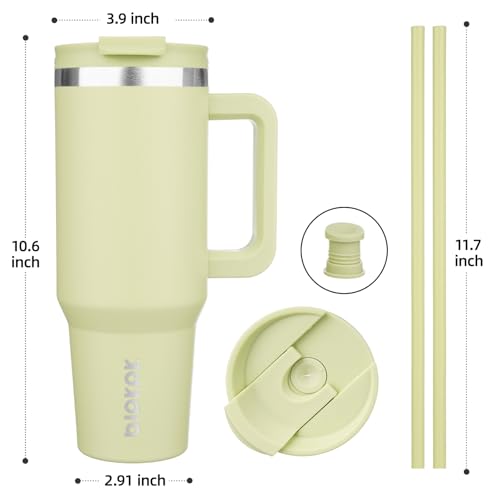 Image of BJPKPK Tumbler With Handle 40 oz Stainless Steel Insulated Tumbler With Lid And Straw For Water Or Ice Coffee,Macaron Green