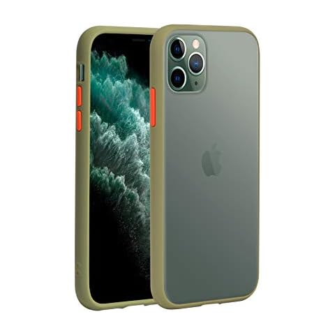 AlphaCell Translucent Matte Bumper Case for iPhone 11 Pro Max (6.5 Inch), Protective Frosted Slim Fit Ultra-Thin Cover, Shockproof Drop Protection with Soft TPU Edges and Hard PC Back | Khaki/Orange Cover