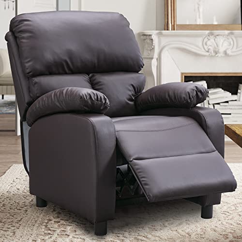 Hzlagm Recliner Chair For Living Room, Push Back Recliner Chair With Breathable Air Leather, Overstuffed Single Sofa, Easy To Operate The Footrest & Headrest - Brown #TOP11
