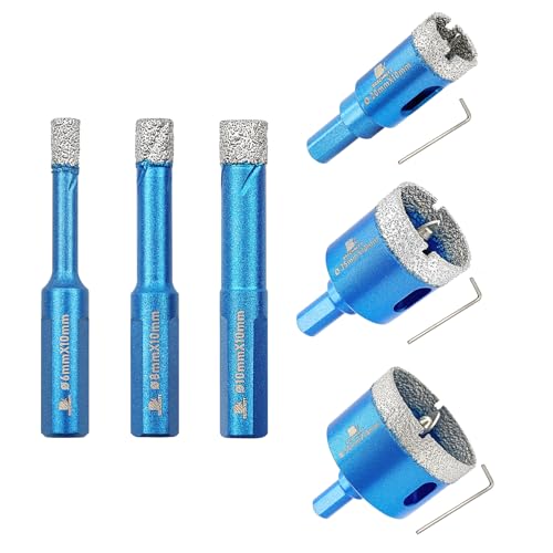 Dry Diamond Core Drill Bit with Pilot Bit - 6 8 10 20 35 50MM Diamond Tile Hole Saw with Triangle Shank for Porcelain Tile Ceramic Stone Granite Marble