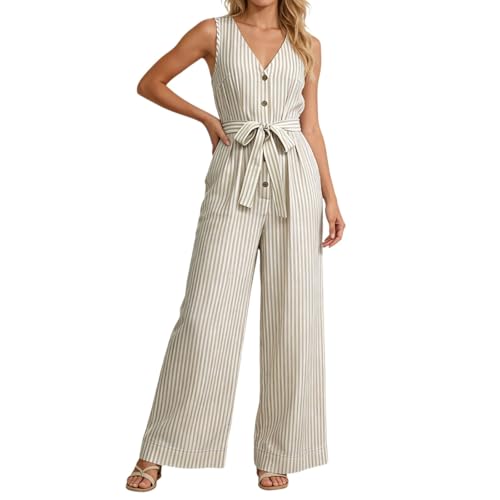 Foweknow Mono a rayas para mujer, sin mangas, mono de Colonia,...