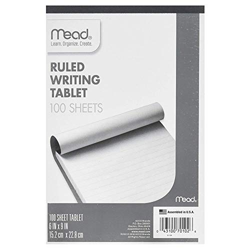 Tablette d'écriture Mead lignée 6x9 pouces lot de 2 blocs de 100 feuilles blanches