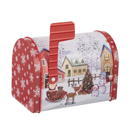 Cute Christmas Tinplate Cookie Box Mailbox Small Decorative Tin Mailbox Metal Cookie Tins Empty Tins Mini Christmas Storage Container for Candies Cookie for Xmas Supply Party Favors
