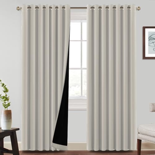 H.Versailtex 100% Blackout Curtains,Thermal Insulated & Warm Protecting Curtains Eyelet for Living Room, Bedroom,90 x 90 Inch,2 Panels,Cream Natural Curtains