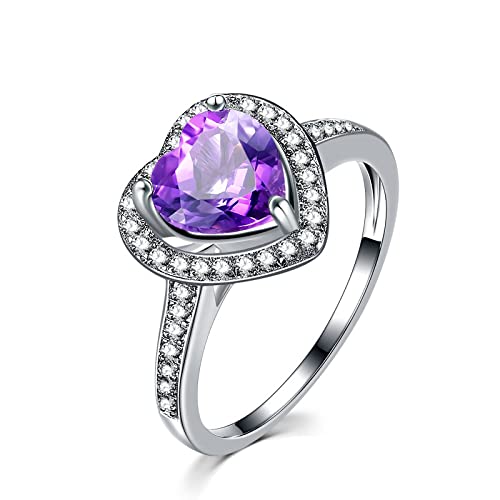WHZHDMA 925 Jewelry Ring Amethyst Women's Heart Natural Gemstone Rings Engagement Ring Fine Jewelry