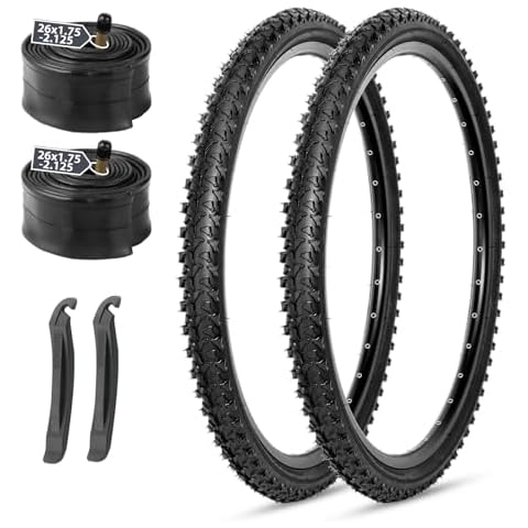 MOHEGIA Mountain Bike Tires Set: 2-Pack 26x1.95 inch (52-559mm) Folding Replacement Bicycle Tires and Pair 26inch Inner Tubes with Tire Levers for MTB Dirt Offroad Cycling Cover