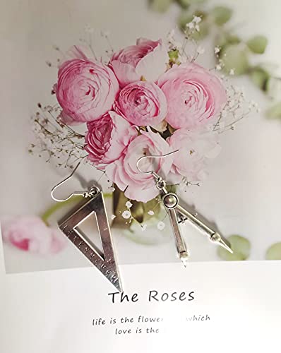 Yinlin Creative Asymmetrical Math Compass Ruler Dangle Earring For Students Jewelry(Silver) #TOP4