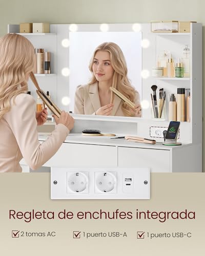 Miniatura 6 de VASAGLE Tocador con Espejo LED, Montaje sin Herramientas, 3 Cajones