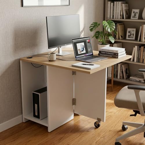 Image of FFO Foldable Study Table for Students Foldable Design - Engineered Wood Computer Desk and Work Table for Home Office, Table with Storage, Desk with Book Shelf for Home PC & Gaming Desk