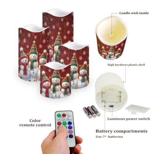 Image of Christmas LED Flameless Candles Set of 4, Knitted Snowman | Flameless Candle Set with Timer, Battery Operated, Fake Candles for cozy Christmas Living Room Table Centerpieces