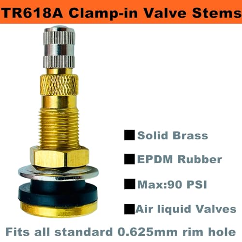 Image of TR618A Tubeless Air Liquid Tractor Valve Stems for Tubeless Tires, Industrial, Agricultural Wheels, Clamp-in Tire Valve Stem (TR618A-5pcs)