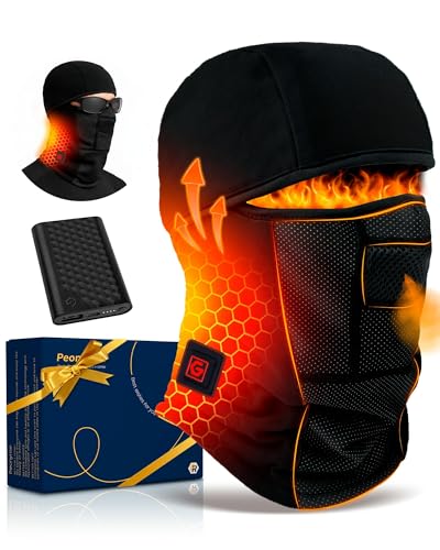 Heated Balaclava Neck Gaiter Warmer Rechargeable Electric Mask Hat Beanie Cap Valentine Gifts for Men Dad Husband Brother Friend Who Have Everything Birthday Anniversary Stress Relief Unique Warm Gift