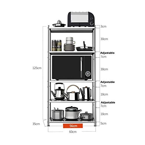 Gaixia Kitchen Shelf Stainless Steel Kitchen Shelf 5 Layer Microwave Oven Shelf Storage Floor Kitchen Storage Racks (Size : 60X35X125Cm) #TOP6