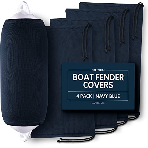 Byllstore Cubiertas para Guardabarros de Barco, Varias Opciones de tamaño Disponibles, Negro y Azul Marino, Paquete de 1, 2 y 4 Unidades, poliéster (Paquete de 4, Azul Marino, 12 x 34 Pulgadas)
