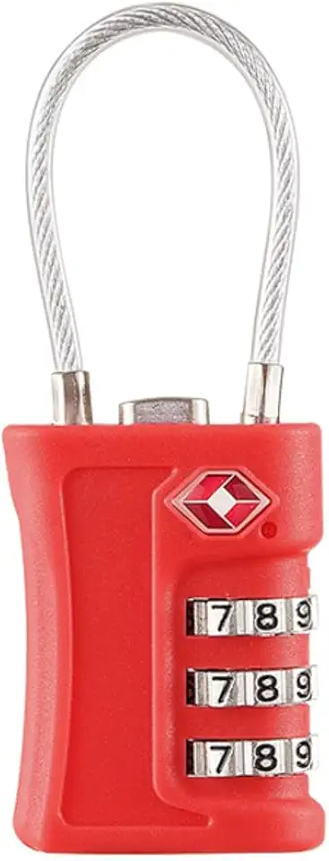 Cadeado com Segredo TSA 3 Dígitos para Mala de Viagem Mochila e Armário de Academia, Trava de Segurança em Aço Reforçado, Cor Preto (Vermelho)