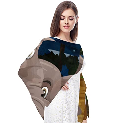 Foulard jaune éléphant pour femme long voile fin multicolore chic