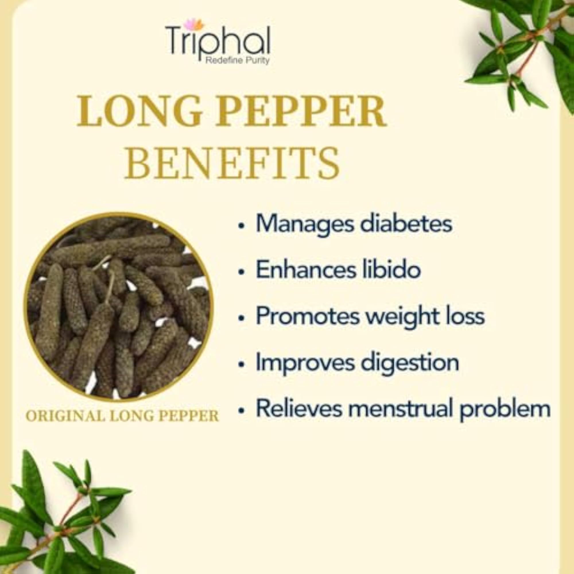 TRIPHAL Pipal Badi 100g, Organic Edible Long Pepper