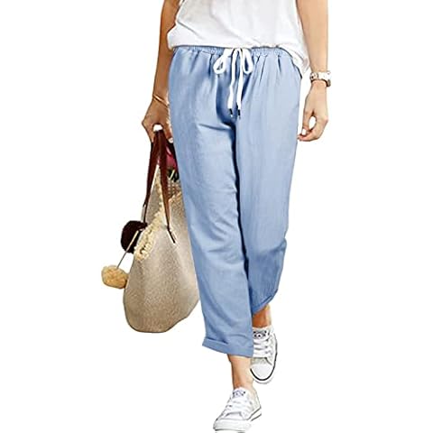 heekpek Pantalón Mujer Verano Algodón Comodos Holgados Rectos Cover