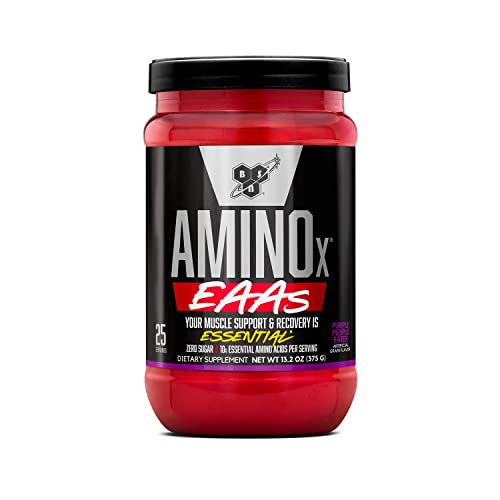 BSN Amino X EAAs, Muscle Recovery & Endurance, 10g Essential Amino Acids, 5g BCAAs, Zero Sugar, Caffeine Free, Purple People Eater, 13.2oz, 25 Servings