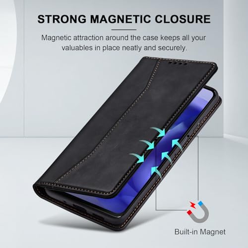 Image of Jasonyu Flip Wallet Case for Moto G Power /Play (2025),Leather Magnetic Folio Cover with Card Holder,Kickstand - TPU Shockproof Durable Protective Phone Case,Black