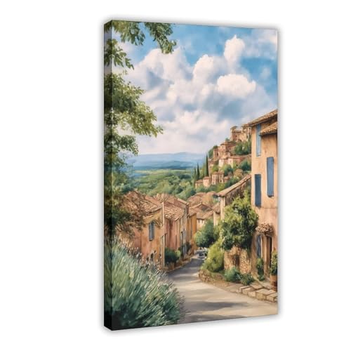 Aquarelle Roussillon France peinture d'art mural sur toile de qualite superieure