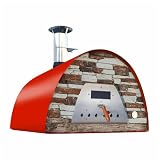 Veloce Pro 100 Holzbackofen Rot mit Schieferfront Schwarz, hochwertiger Holzfeuerofen für Pizza, Brot und Ofengerichte