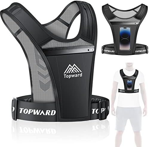 Topward Running Phone Holder Vest for Men Women Jogging Walking Exercise & Gym Workout. Water Resistant Cell Phone Holder for All Smartphones. Adjustable Strap,Key Pocket, Hydration Water Bottle Pouch