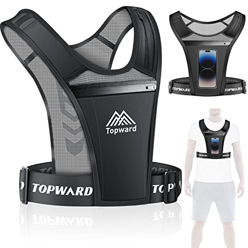 Topward Running Phone Holder Vest For Men Women Jogging Walking Exercise & Gym Workout. Water Resistant Cell Phone Holder For All Smartphones. Adjustable Strap,Key Pocket, Hydration Water Bottle Pouch #TOP2