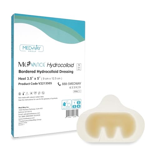 MedVanceTM Idrocolloide: medicazione adesiva idrocolloide con bordi, tallone/gomito, 9 cm x 12,5 cm, confezione da 5 medicazioni