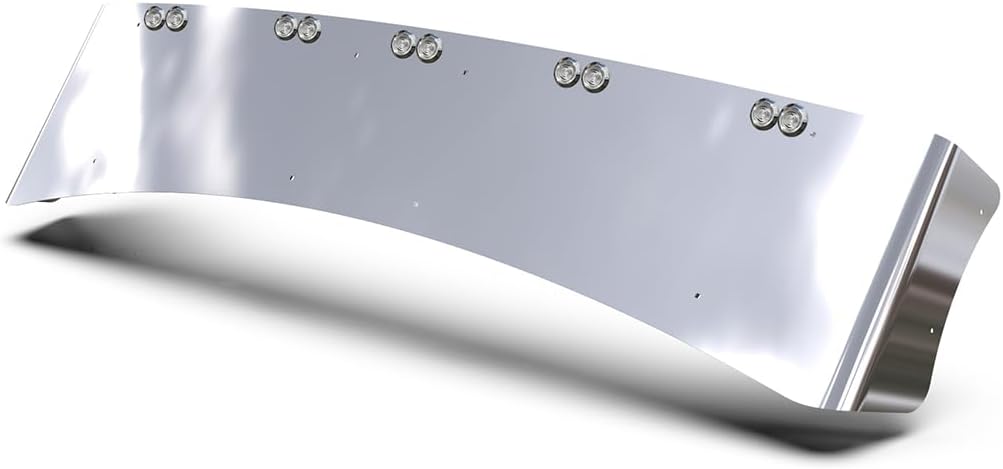 RealTruck RoadWorks | Aero Visor with (10) Amber/Clear Bullseye Lights and Bezels, ID Pattern, for T680, T880, and W990 Trucks with Standup Sleeper (304) | N49046BCID