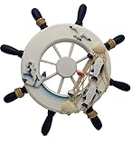 Wendin Ornamental Nautical Beach home lake house Wooden Boat Marine Ship Steering Wheel Fishing Net sea birds Home Wall Decals decoration White - sea birds fish