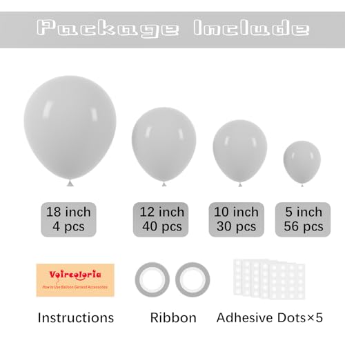 Image of Voircoloria 130pcs Gray Balloons Different Sizes 18 inch 12 inch 10 inch 5 inch Pastel Gray Balloons for Boys Girls Birthday Baby Shower Gender Reveal Wedding Decorations