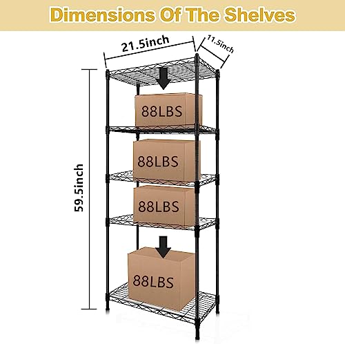5-Tier Wire Shelving Unit And Storage, Shelves For Storage Height Adjustable Metal Wire Rack Shelving For Garage Kitchen Pantry Closet Laundry Bathroom Load 440Lbs (21.5 X 11.5 X 59.5 Inch) #TOP6